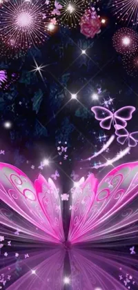 This phone live wallpaper presents captivating digital art of a butterfly in the foreground