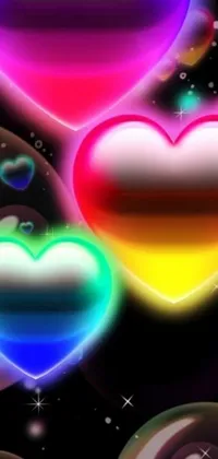 Add a pop of color to your phone background with this vibrant heart live wallpaper! Against a black backdrop, digital art creates a surreal but fun atmosphere