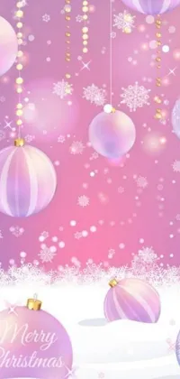 This phone live wallpaper features a stunning Christmas background, complete with ornaments, snowflakes, and a trendy pink lighting