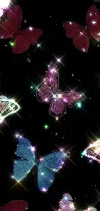 This mesmerizing phone live wallpaper features a stunning black background adorned with colorful and vibrant butterflies