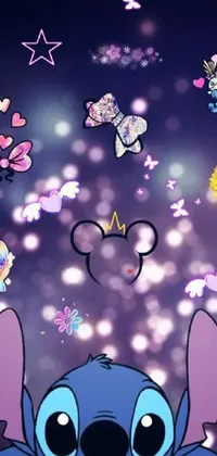 This phone live wallpaper features a charming cartoon character surrounded by a vibrant display of flowers and butterflies, reminiscent of classic Disney animation