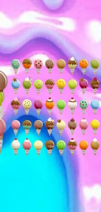 This live wallpaper features a collection of colorful ice cream cones floating in the air, creating a playful and whimsical display for your phone's homescreen