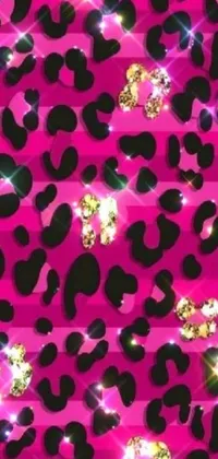 This edgy phone live wallpaper features a striking pink background with black and gold leopard spots