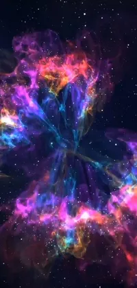 This stunning live wallpaper features a purple and blue galaxy with stars in the background, set against an explosion of colorful flowers