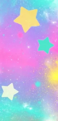 This phone live wallpaper features a colorful and dreamy background filled with stars in the night sky