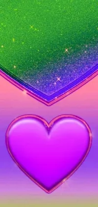 This playful phone live wallpaper depicts a colorful design of two hearts sitting atop one another, perfect for any lover of Lisa Frank inspired art