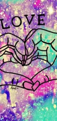 Looking for a stunning live wallpaper that's both artistic and edgy? Check out this amazing design featuring two hands forming a heart surrounded by vibrant graffiti art spelling "love"