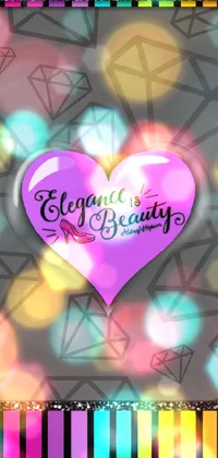 This visually stunning phone wallpaper showcases a gorgeous purple heart with "elegance beauty" written on it