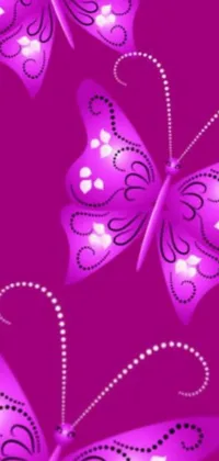 Enjoy the captivating beauty of three purple butterflies with this phone live wallpaper
