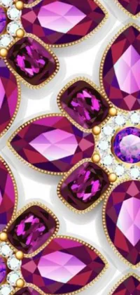 This stunning live wallpaper features purple jewels on a white background, embedded with gemstones that sparkle and shimmer as the phone moves