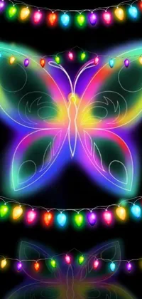This lively phone live wallpaper features a colorful butterfly perched atop a string of festive lights