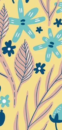 This phone live wallpaper features a stunning yellow background with a pattern of delicate flowers and leaves