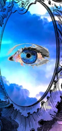 This live wallpaper features a bright blue future, showcasing a highly detailed album cover image of an eye in a mirror