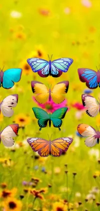 This live wallpaper features a picturesque field filled with colorful butterflies fluttering in the breeze