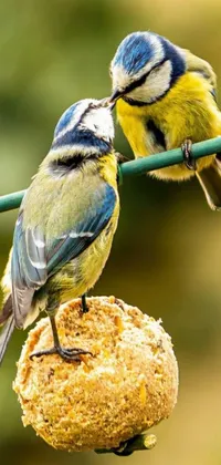 Get a beautiful live wallpaper for your phone featuring two adorable birds perched on a bird feeder