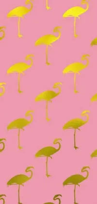 Get the perfect phone wallpaper with this live design featuring a flock of flamingos on a soft pink background