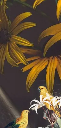 This phone live wallpaper boasts a captivating painting of a bird and flowers in a vase, exquisitely capturing nature's beauty