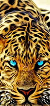 This phone live wallpaper is a mesmerizing work of digital art, showcasing a majestic leopard with striking blue eyes