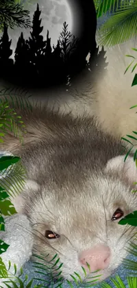 This phone live wallpaper features an adorable ferret relaxing in a grassy jungle setting