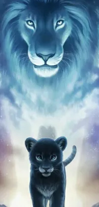 Bring the magic of the jungle to your phone with this stunning live wallpaper! Featuring a beautiful poster art design, this 240p image showcases a pair of majestic lions standing together in their natural habitat