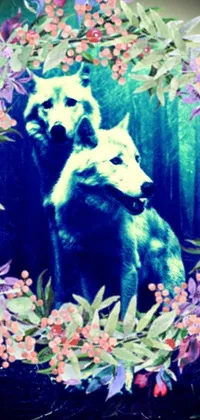 This phone live wallpaper features a delightful image of two dogs in a forest