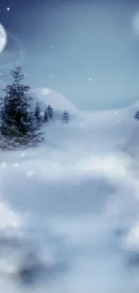 This live wallpaper boasts a snowy, high-definition landscape with fog and a starry sky