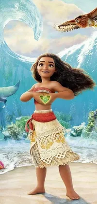 Unleash your sense of adventure with this phone live wallpaper! Featuring a young girl with Samoan features, this charming image is inspired by a famous Disney movie