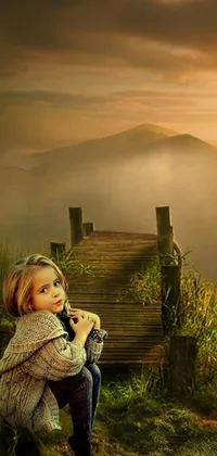 This stunning phone live wallpaper captures a charming and idyllic scene of a young girl immersed in nature