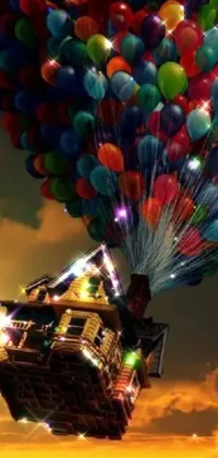 This stunning live wallpaper features a delightful scene of colorful balloons floating cheerfully in the clear blue sky