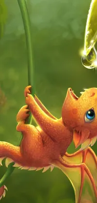 This phone live wallpaper depicts a charming dragon flying through a lush jungle