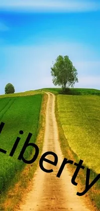 The Liberty Live Wallpaper offers a serene suburban atmosphere featuring a dirt road with the word "liberty" written in bold white letters