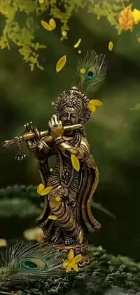 Get mesmerized by this stunning and detailed phone live wallpaper featuring a hyper ornate statue of a man playing a flute