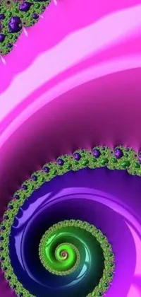 This live wallpaper boasts a stunning 3D fractal background in shades of purple and green