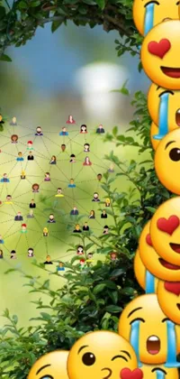 Get this fun and colorful live wallpaper featuring emoticons sitting on a tree, connected with rhizomatic lines, representing the internet network
