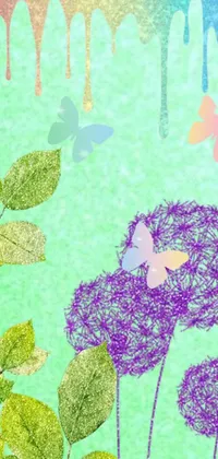 Transform your phone with an exquisite live wallpaper of flowers and butterflies on a green background, with a modern digital rendering