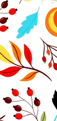 Enhance your phone's aesthetic with this exquisite live wallpaper featuring a stunning pattern of leaves and berries