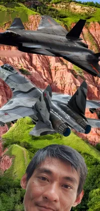 This phone live wallpaper features an impressive plane in front of a canyon background