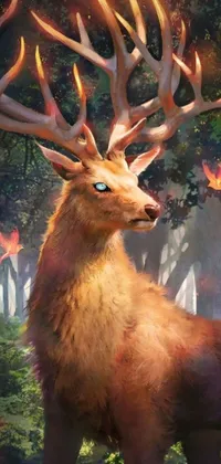 This live wallpaper showcases a beautiful painting of a deer in a forest