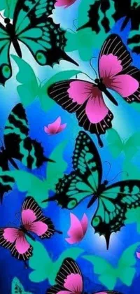 This stunning live phone wallpaper is a digital art display of a group of fluttering butterflies