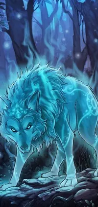Get lost in the mystique of a mesmerizing blue wolf live wallpaper
