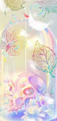 Phone live wallpaper with glass jar, filled with colorful flowers and leaves arranged in an eclectic fashion