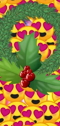 Looking for a festive live phone wallpaper that will get you in the Christmas spirit? Check out this dynamic wallpaper featuring a stunning wreath with emoticons, photos, tumblr, pop art, heart effects, amber, and evergreen branches