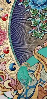 This phone live wallpaper features a close up of a highly detailed painting inspired by Tawaraya Sōtatsu, Instagram, and cloisonnism