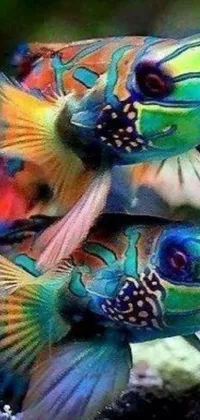This stunning phone live wallpaper features a beautiful illustration of two fish swimming together