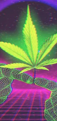 This live phone wallpaper features two hands holding a marijuana leaf with a hologram, 8k detailing, and third-dimensional elements