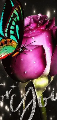 This phone live wallpaper showcases a stunning close-up of a vibrant purple flower adorned with a graceful butterfly, all digitally rendered by Reyna Rochin