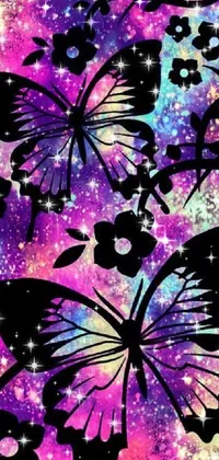 Get ready to elevate your phone's style game with this stunning live wallpaper that blends delightful butterflies and vibrant flowers in a purple background