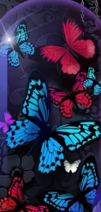 This live wallpaper showcases a beautiful, vector art design featuring a glass jar filled with vibrantly colored butterflies of various shapes and sizes