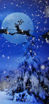 Get into the Christmas spirit with this stunning live wallpaper featuring a Santa Claus sleigh gliding over a picturesque snowy forest scene