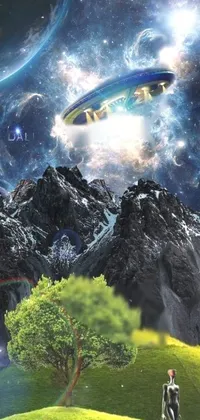 This phone live wallpaper features stunning digital art inspired by surreal space scenes